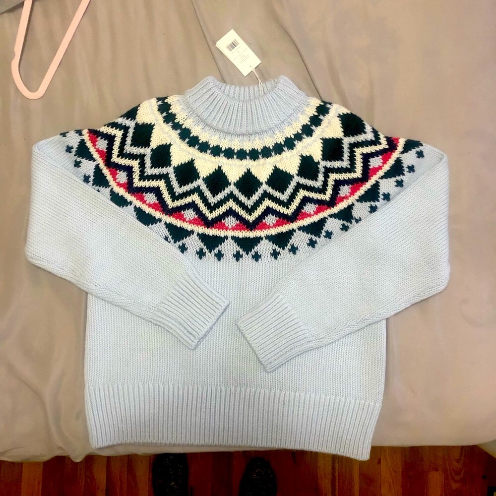 TORY BURCH | TORY SPORT Merino Wool Blue Silk Fair Isle Sweater